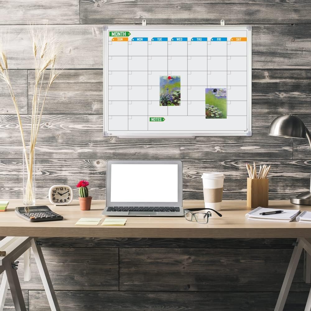 White Board Calendar Monthly 24 x 18 Wall-Mounted Aluminum Framed K5791