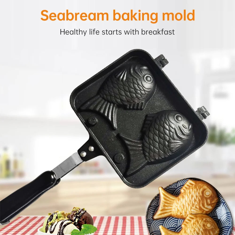 Fish-shaped Non-stick Waffle Iron Aluminum Alloy Mold with Scald Handle T5171