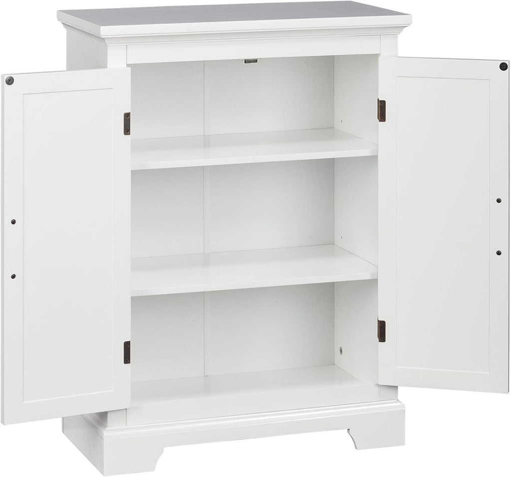 White Freestanding Floor Cabinet with 2 Doors 2 Adjustable Inner Shelves P164128