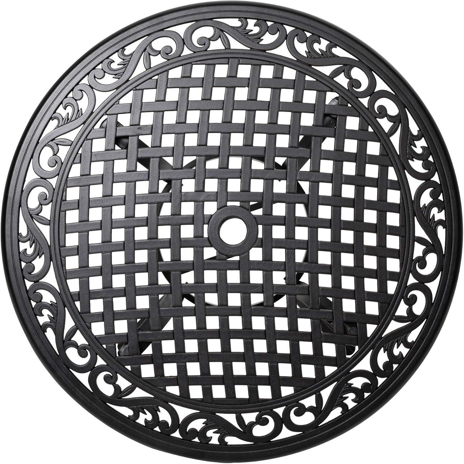 Black Round Cast Aluminum Patio Table with Umbrella Hole Z5647