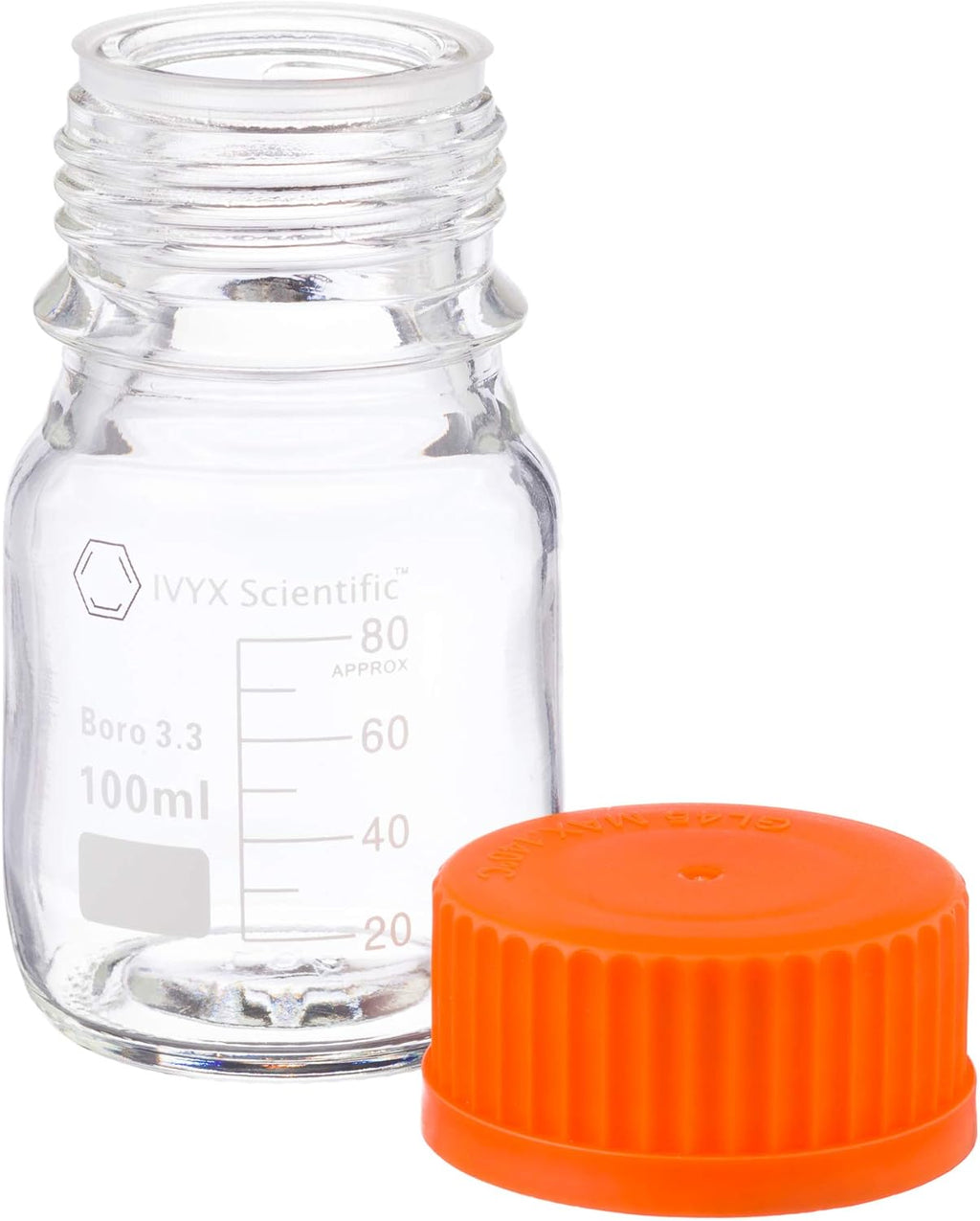 Round Media Storage Bottle, Borosilicate Glass, with GL45 Screw Cap - Pack of 2 (100 mL) U560