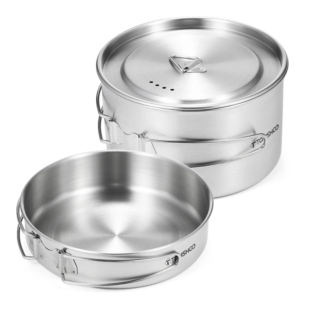 2pcs Stainless Steel Camping Cookware Set with Mesh Carry Bag F879