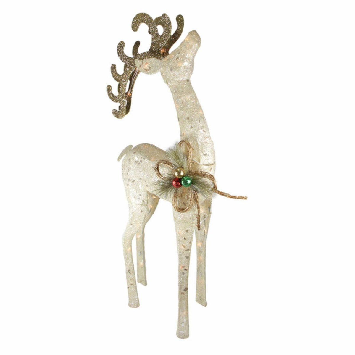 Sparkling White Lighted Sisal Reindeer Yard Art S759785