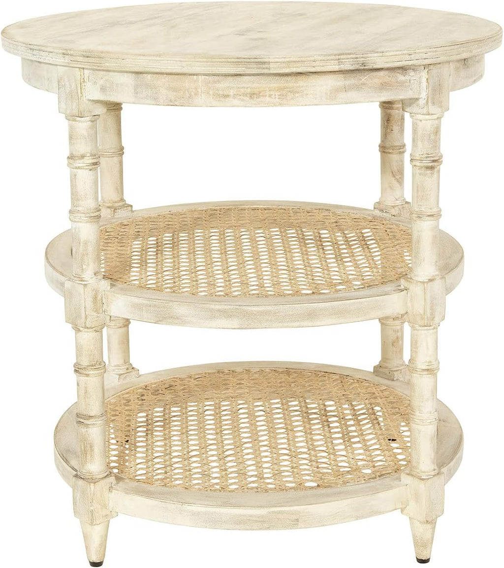 Round Mango Wood Table with 2 Cane Shelves C776