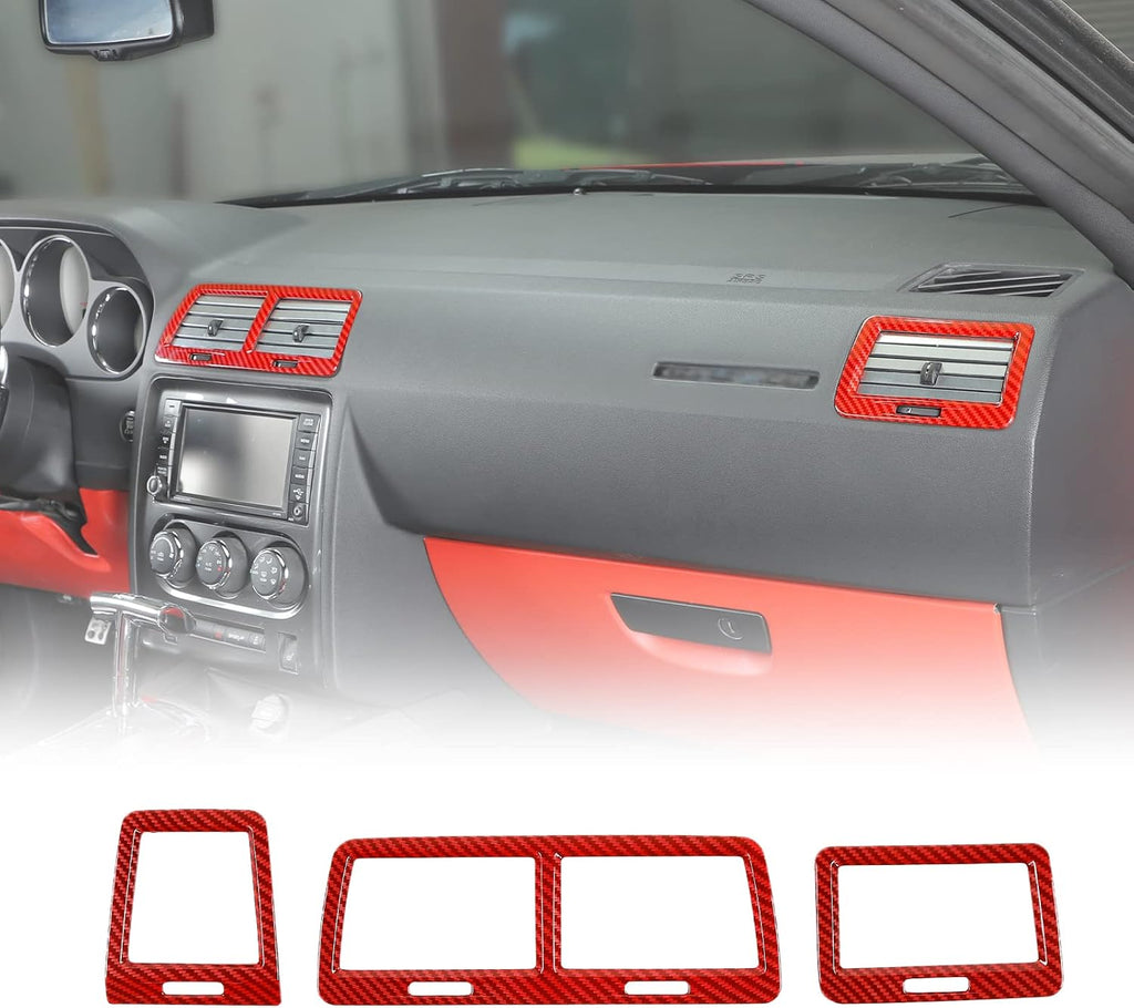 Red Carbon Fiber Grain Center Console Air Condition Outlet Vent Trim Cover J355