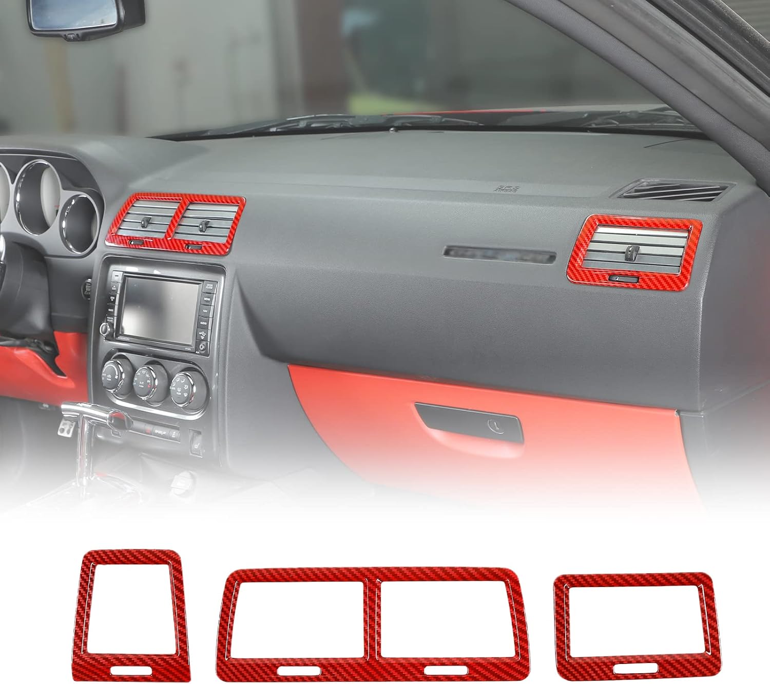 Red Carbon Fiber Grain Center Console Air Condition Outlet Vent Trim Cover J355
