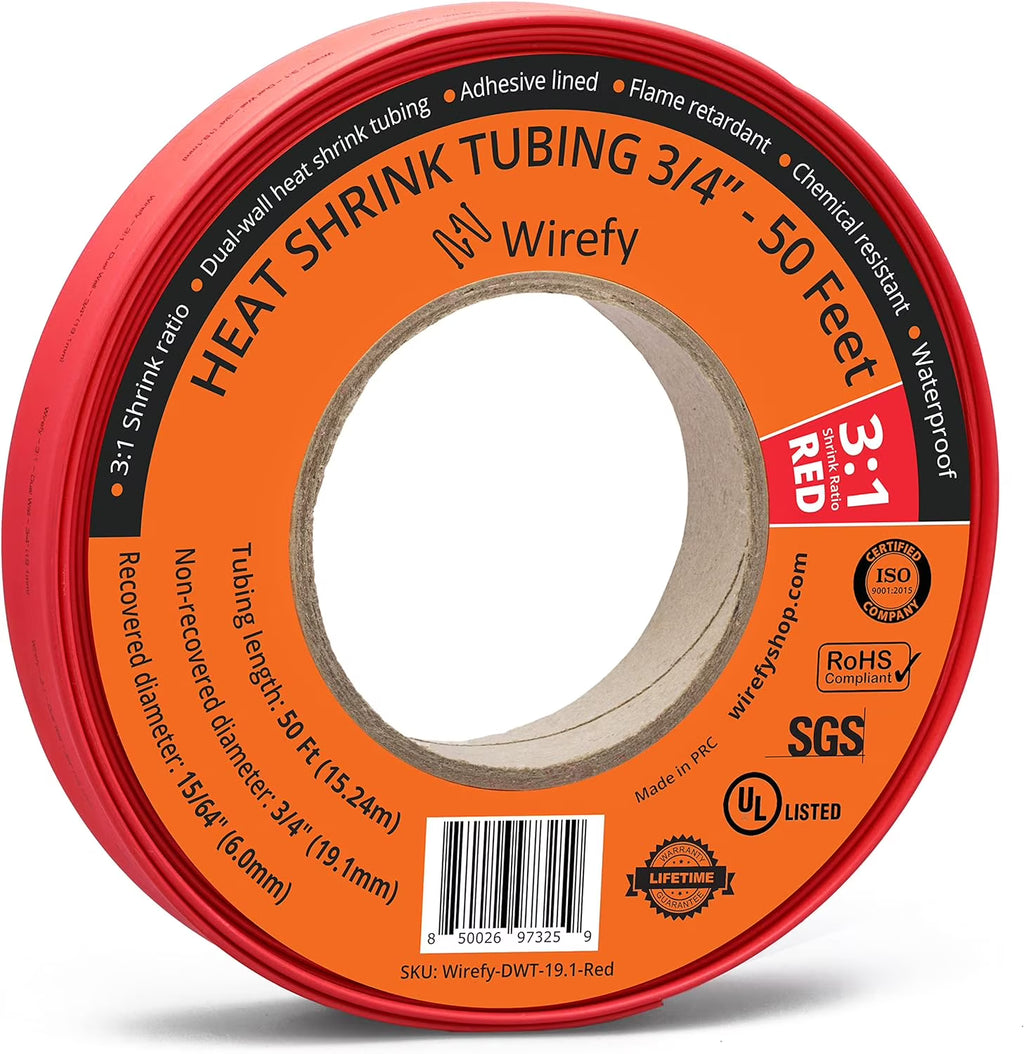 3/4" 3:1 Ratio Adhesive Lined Heat Shrink Tubing Red 50 Feet Roll T775396