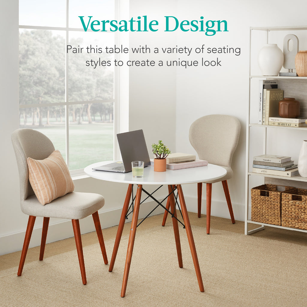 White Round Mid-Century Modern Dining Table with Metal Frame O79730