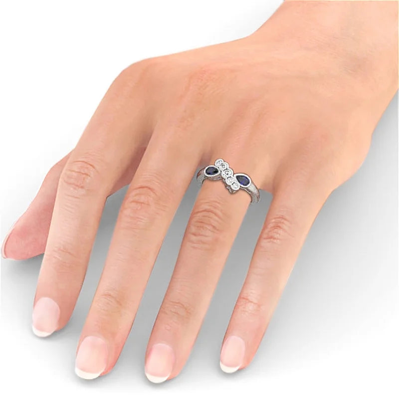 0.80 Ct Pear Cut Natural Blue Sapphire Diamond Eternity Band 14K White Gold Size 11 P242