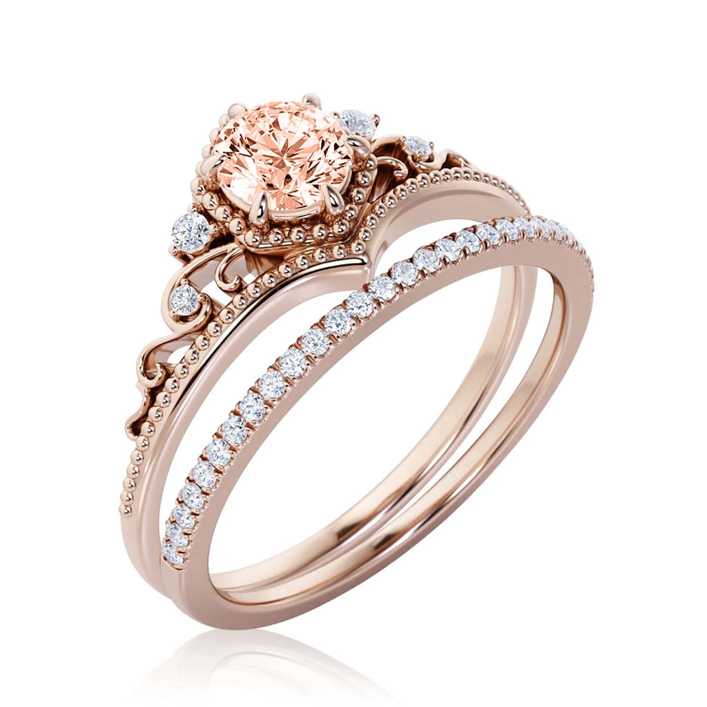 Antique Art Deco 2.00 Carat Round Cut Morganite And Diamond Moissanite Engagement Ring in 10k Solid Rose Gold Z501609