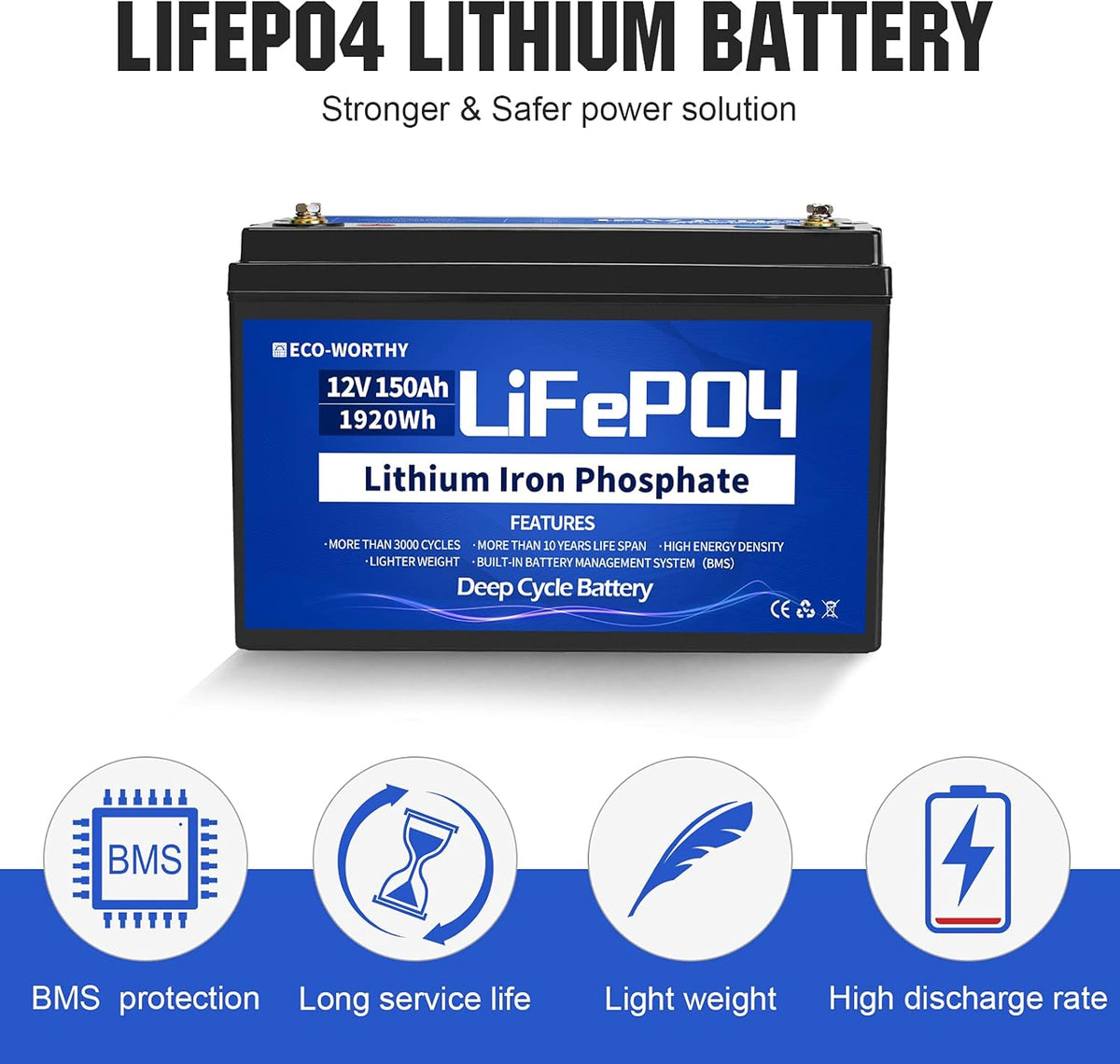 12V 24Ah LiFePO4 Lithium Iron Phosphate Battery with BMS Protection J8178