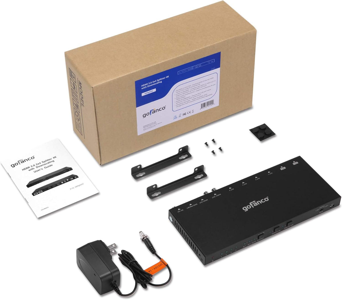 HDMI 2.0 2x4 Switcher Splitter with Audio Extractor 4K 60Hz HDR HDCP 2.2 18Gbps 2 in 4 Out U623865