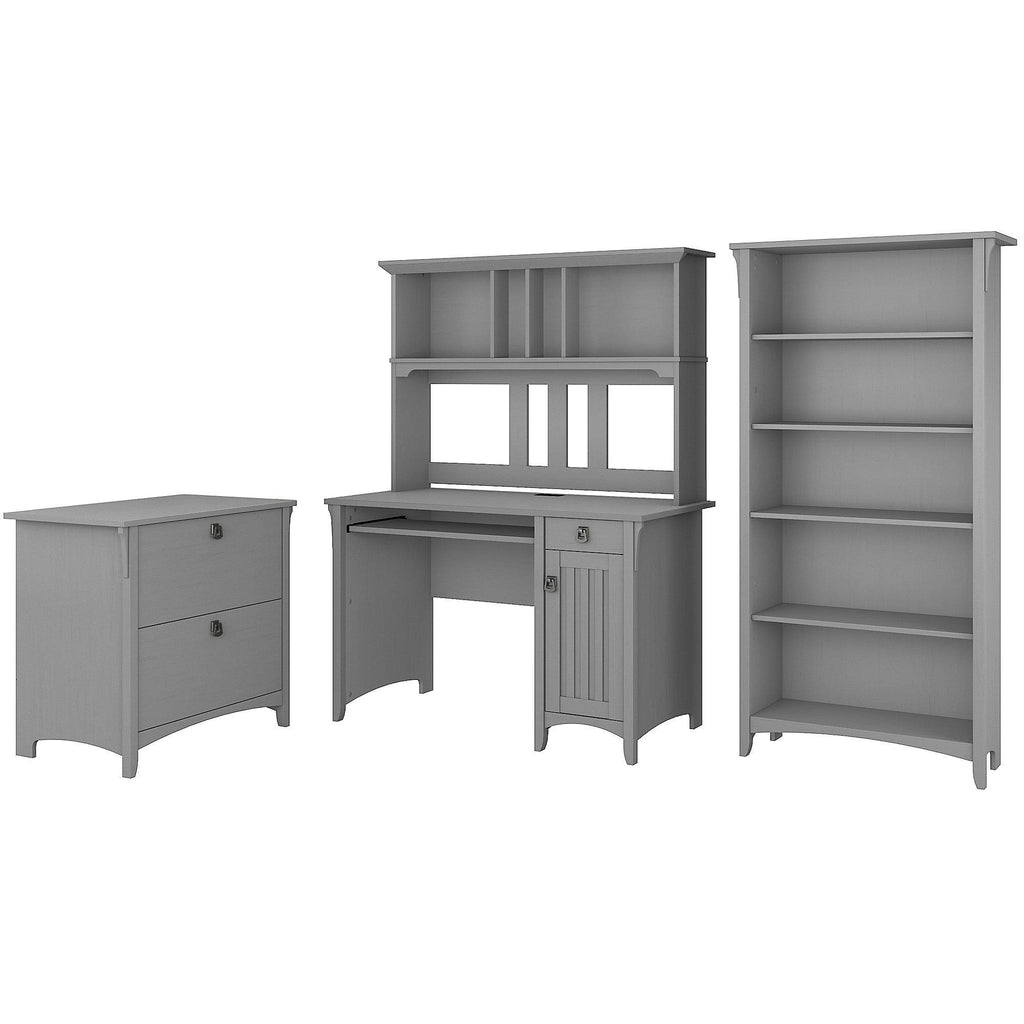 Grey Desk with Hutch, Lateral File Cabinet, and 5-Shelf Bookcase J8463