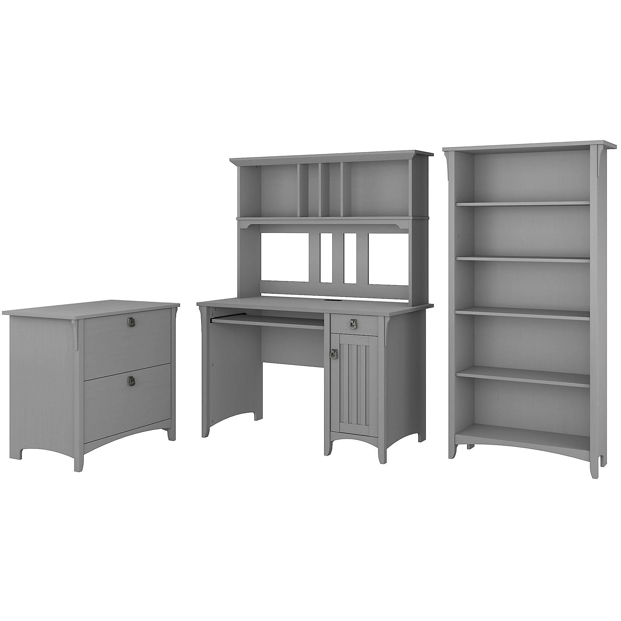 Grey Desk with Hutch, Lateral File Cabinet, and 5-Shelf Bookcase J8463