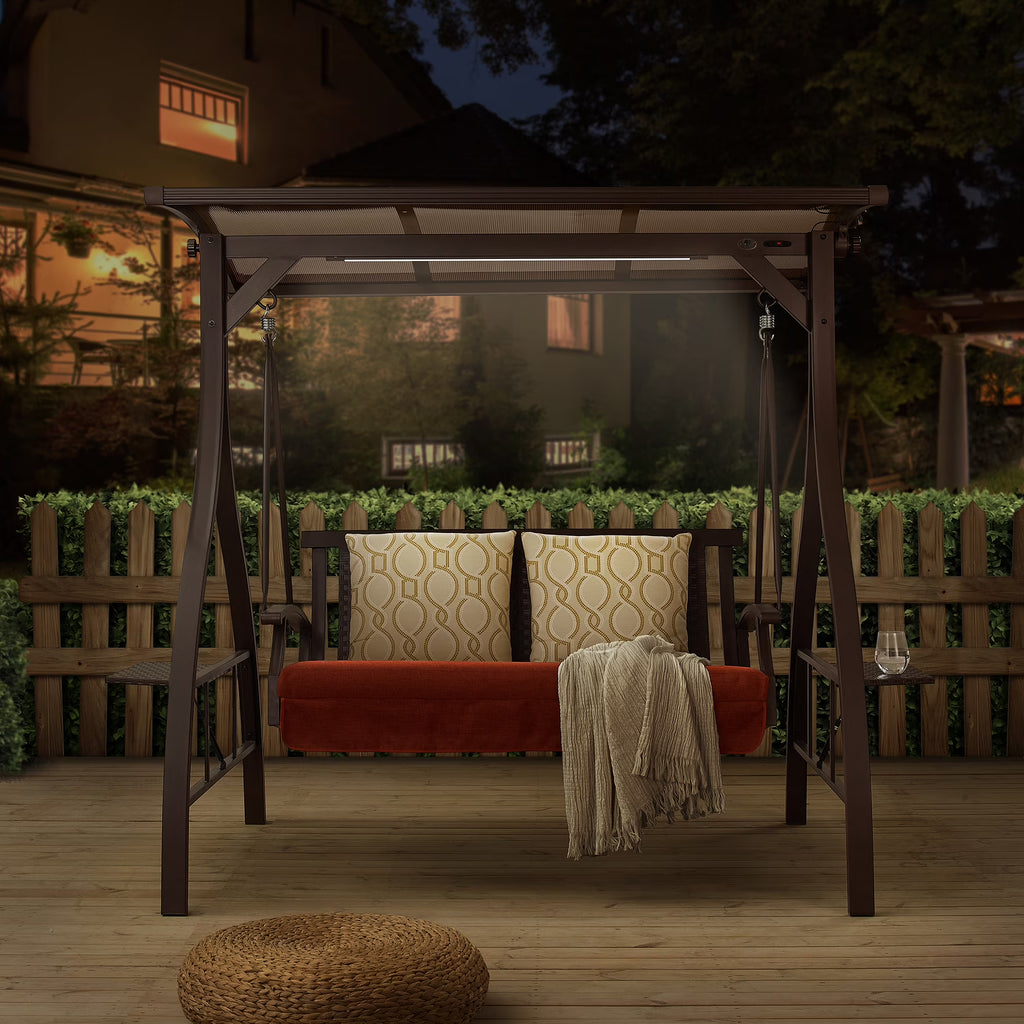 2-Person Outdoor Hardtop Canopy Porch Swing with Stand E8973