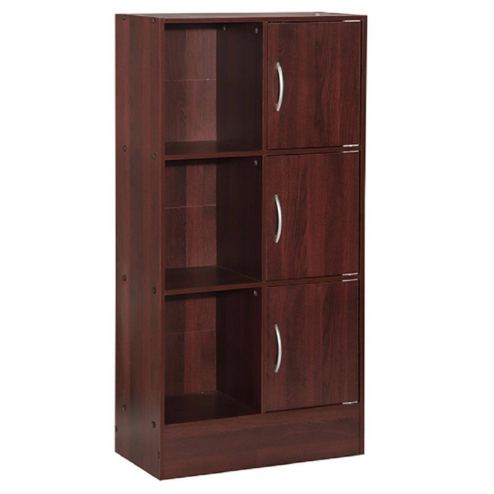 Mahogany 3-Door 6-Shelf Wooden Bookcase W203103
