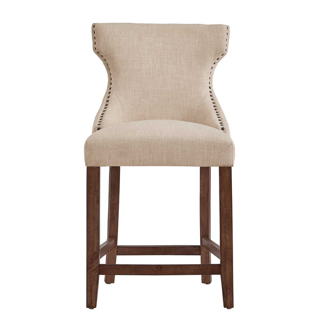 Beige Linen Upholstered Counter Height Stools, Set of 2 P644