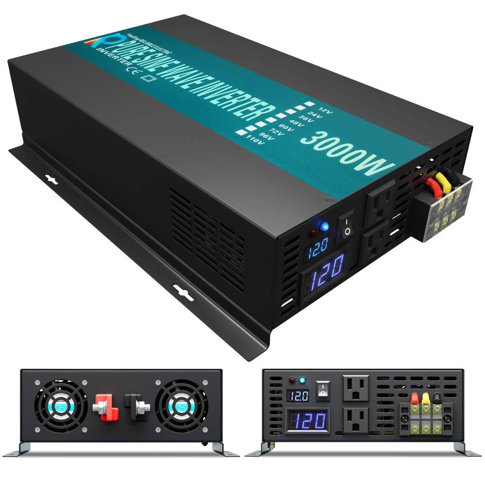 3000W Pure Sine Wave Solar Power Inverter 24V 120V 60Hz with LED Display R222