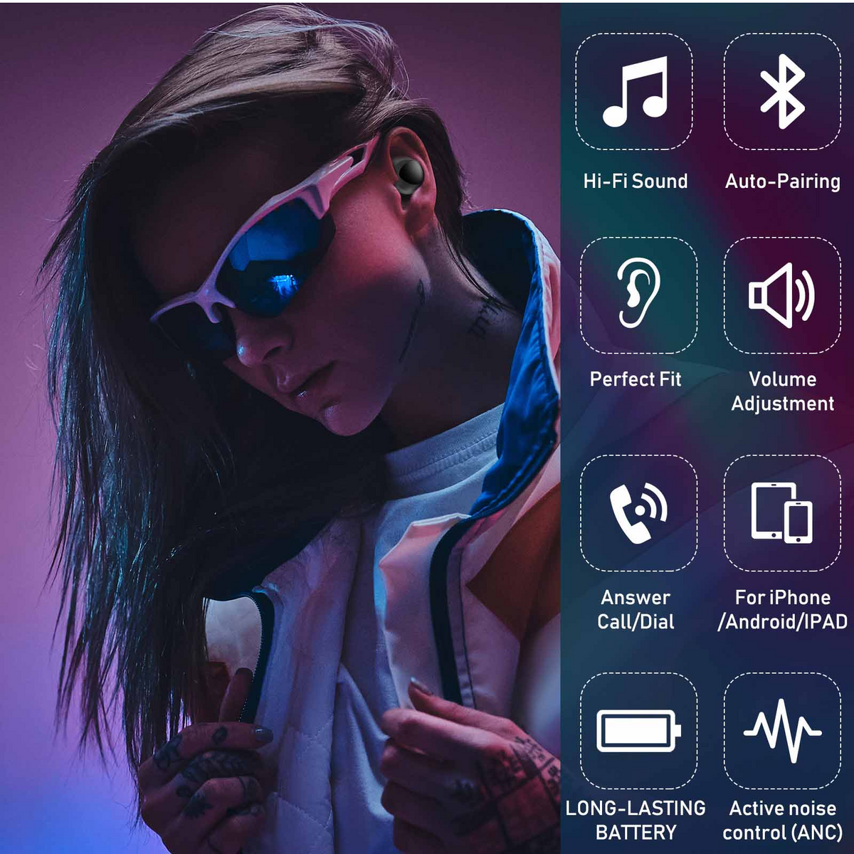 Black True Wireless Earbuds with Active Noise Cancelling F75423