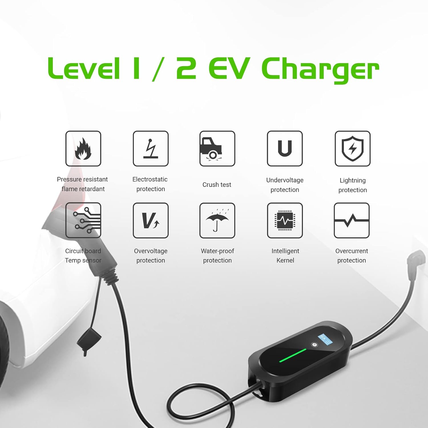 Portable EV Charger with NEMA 6-20 Plug and NEMA 5-15 Adapter F4161