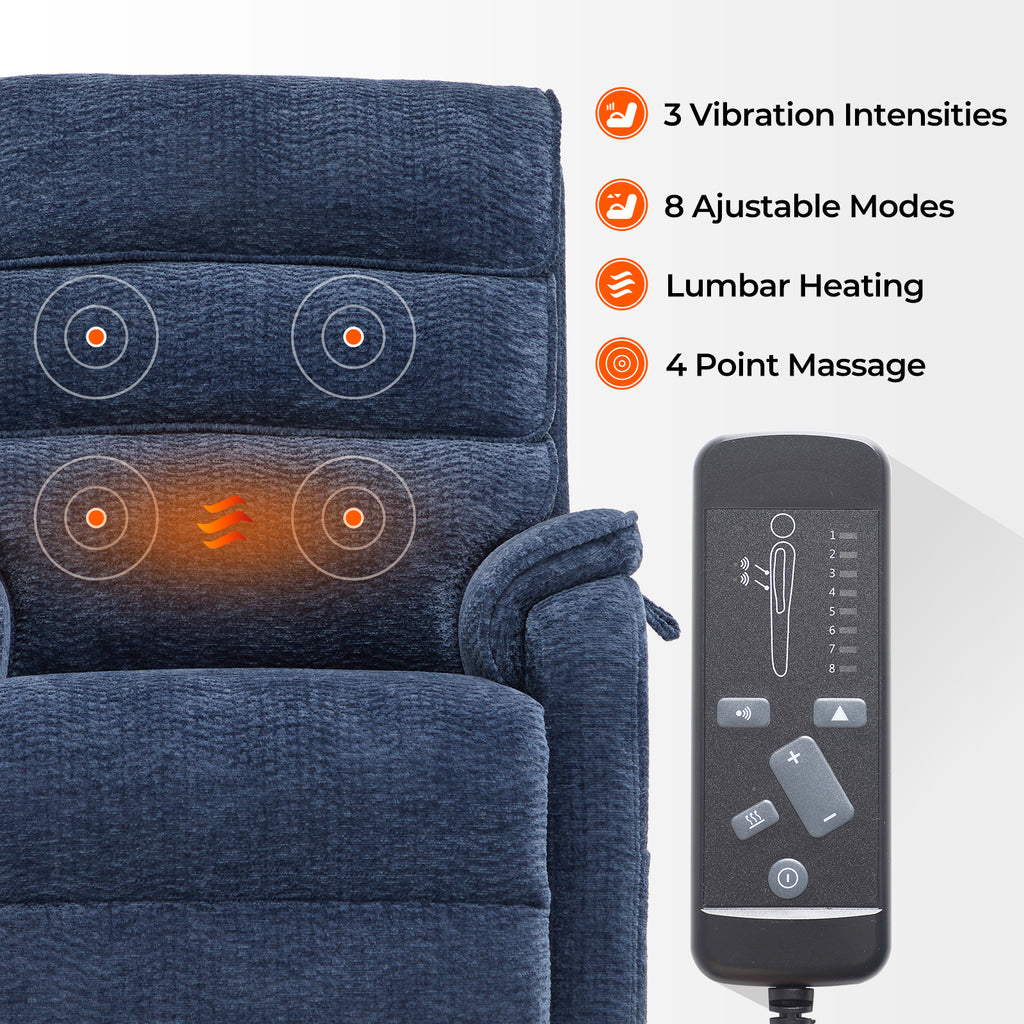 Blue Chenille Dual Motor Lift Recliner with Massage Heating D55929