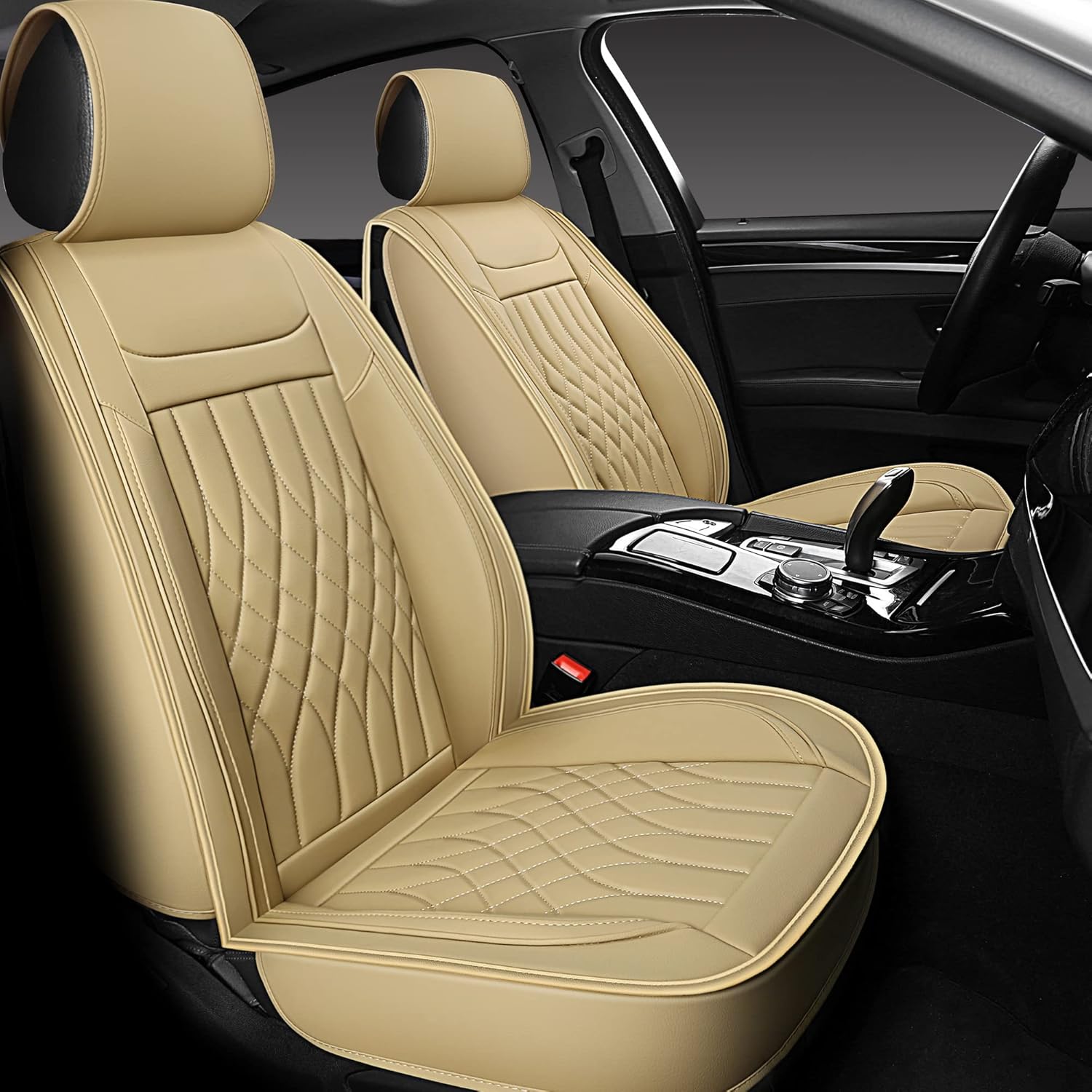 Black and Red Leather Car Seat Covers 2 PCS Front F366931