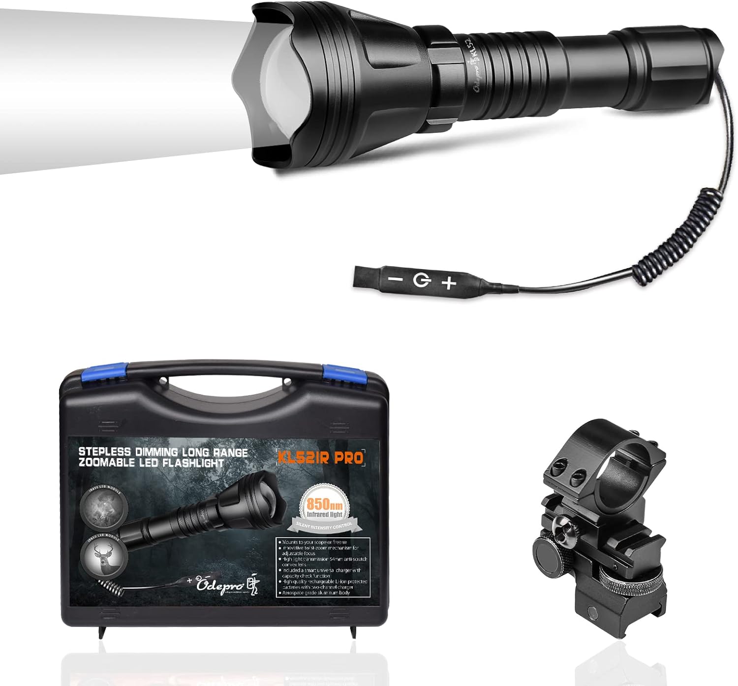 850nm IR Illuminator Flashlight Focus Adjustable Infrared LED Hunting Light with Stepless Dimmer Cable Switch J712