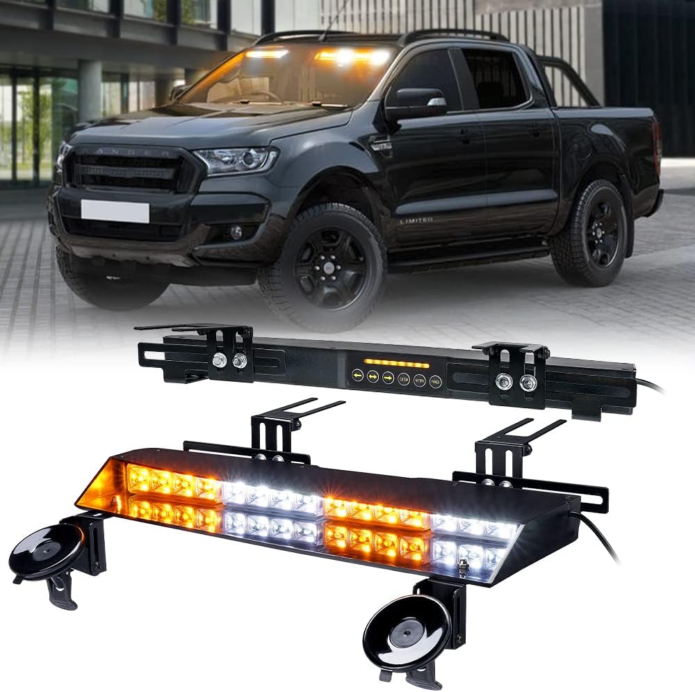 32 LED Dual Visor Strobe Light Bar with Split Deck Brackets & Vacuum Sucker, White/Red C68920