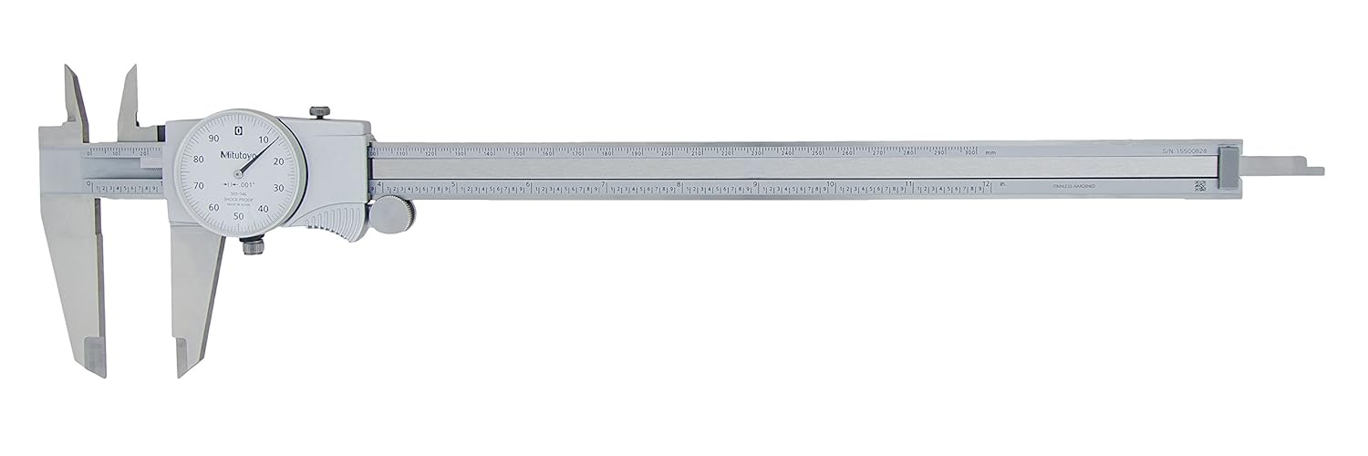 Dial Caliper, 0-12 Range, 0.002 Accuracy, White Face A9909