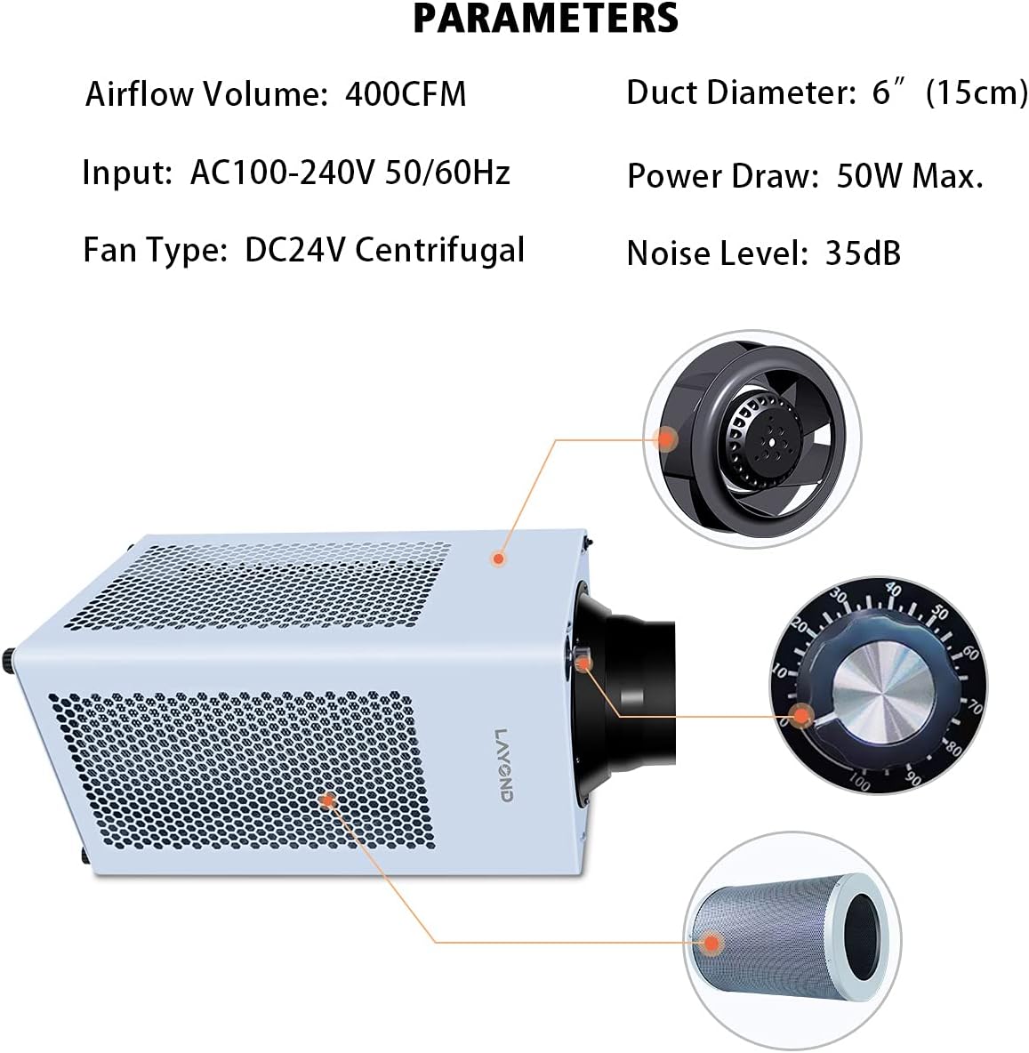 6 Inch Inline Duct Fan with Carbon Filter Exhaust Fan Kit Q996395