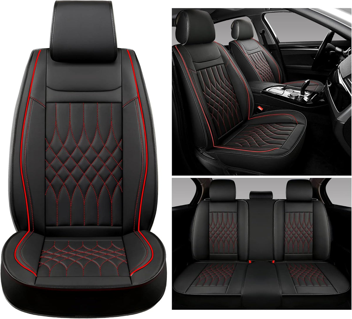 Black and Red Leather Car Seat Covers 2 PCS Front F366931