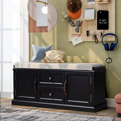 Black Cabinet Storage Bench T908783