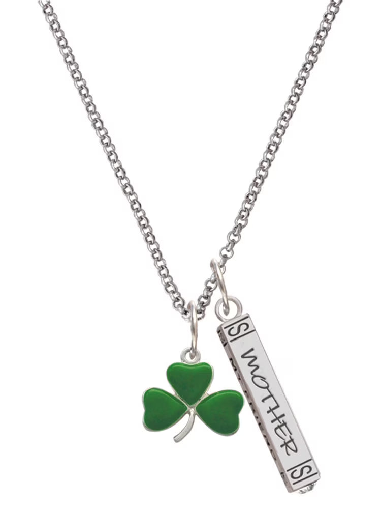 Silvertone Green Shamrock Mother Daughter Bar Charm Necklace, 23" Y48985