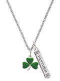 Silvertone Green Shamrock Mother Daughter Bar Charm Necklace, 23" Y48985