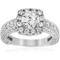 Vintage Cushion Halo Diamond Engagement Ring Pave White Gold R3502