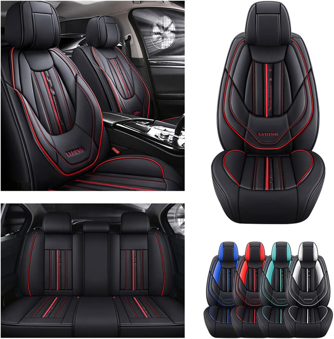 Waterproof PU Leather Car Seat Covers for Front and Rear Seats, Black W183198