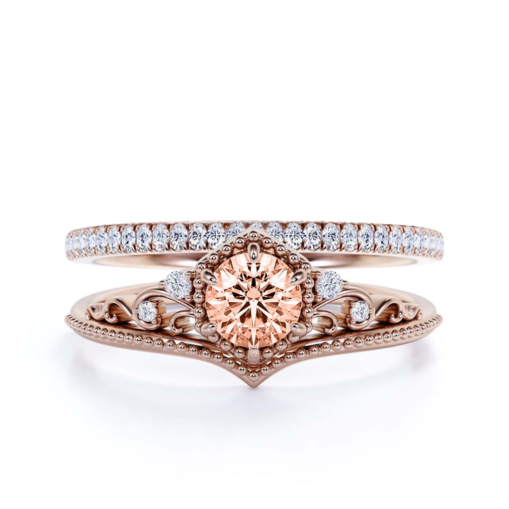 Antique Art Deco 2.00 Carat Round Cut Morganite And Diamond Moissanite Engagement Ring in 10k Solid Rose Gold Z501609