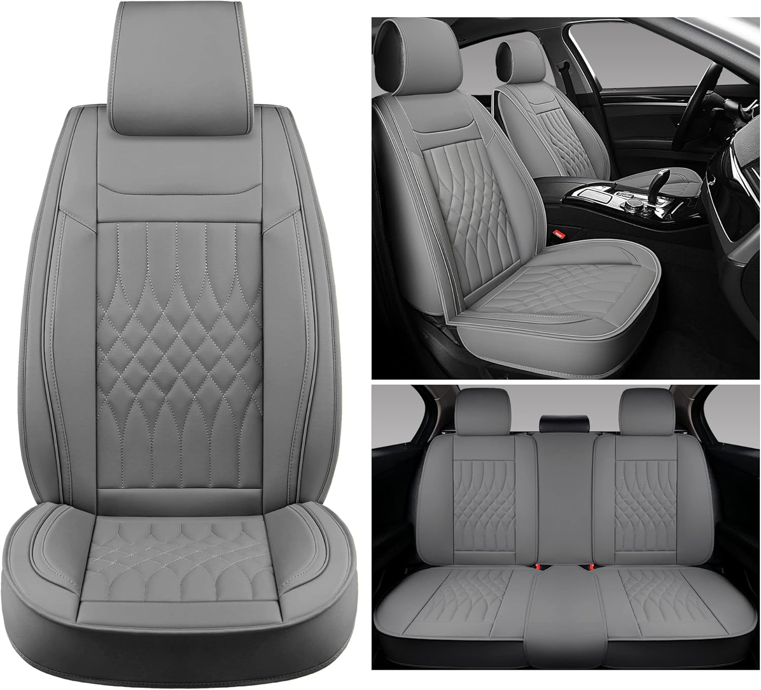 Black and Red Leather Car Seat Covers 2 PCS Front F366931