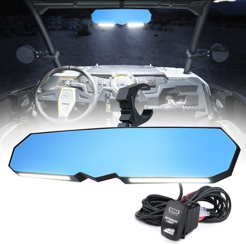 13 UTV Rearview Center Mirror with COB LED Interior Lights and Rocker Switch, Aluminum Rear View Mirrors E590654