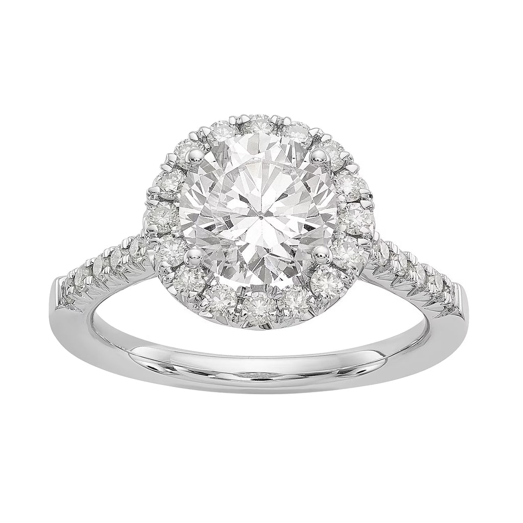 14 Karat White Gold Round Halo Moissanite Engagement Ring L576