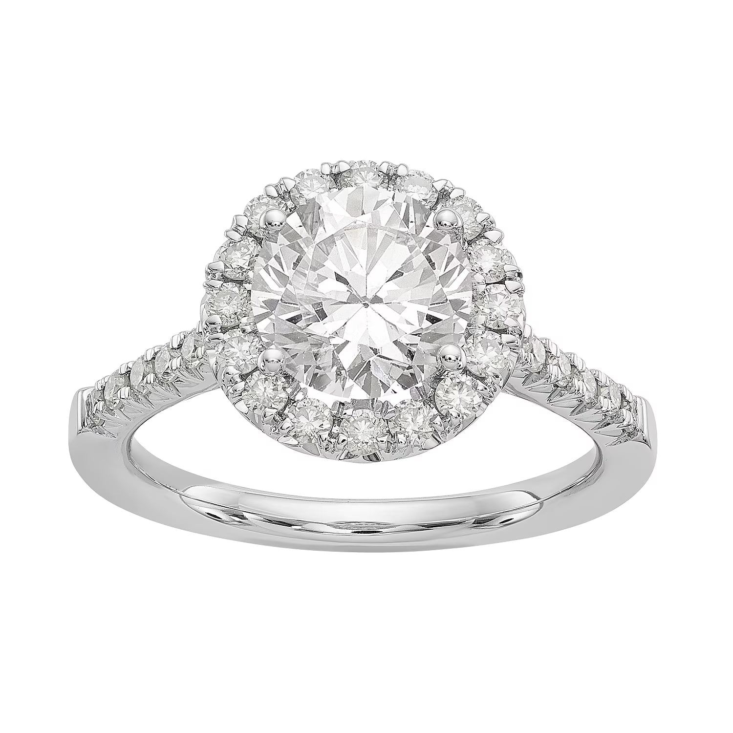 14 Karat White Gold Round Halo Moissanite Engagement Ring L576