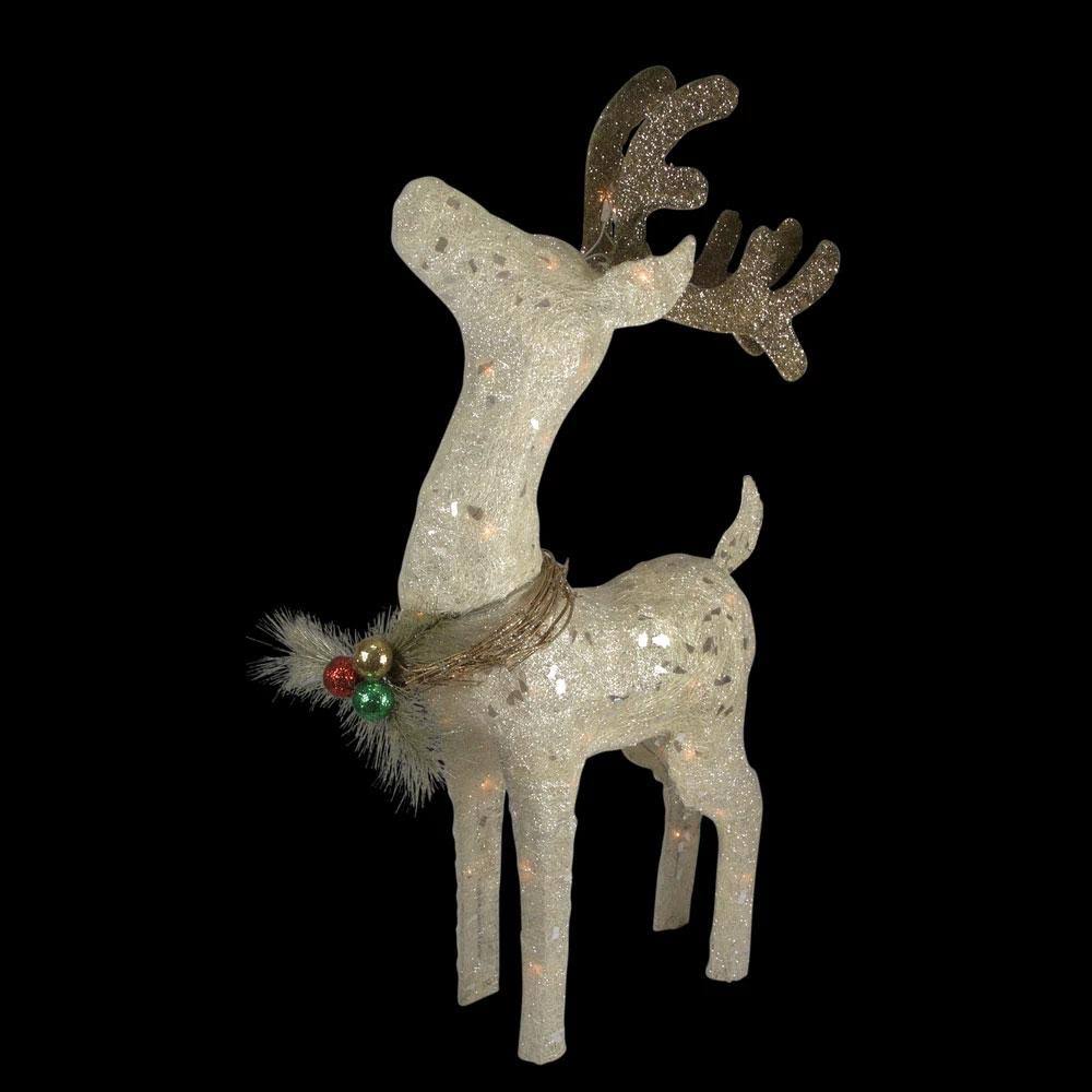 Sparkling White Lighted Sisal Reindeer Yard Art S759785