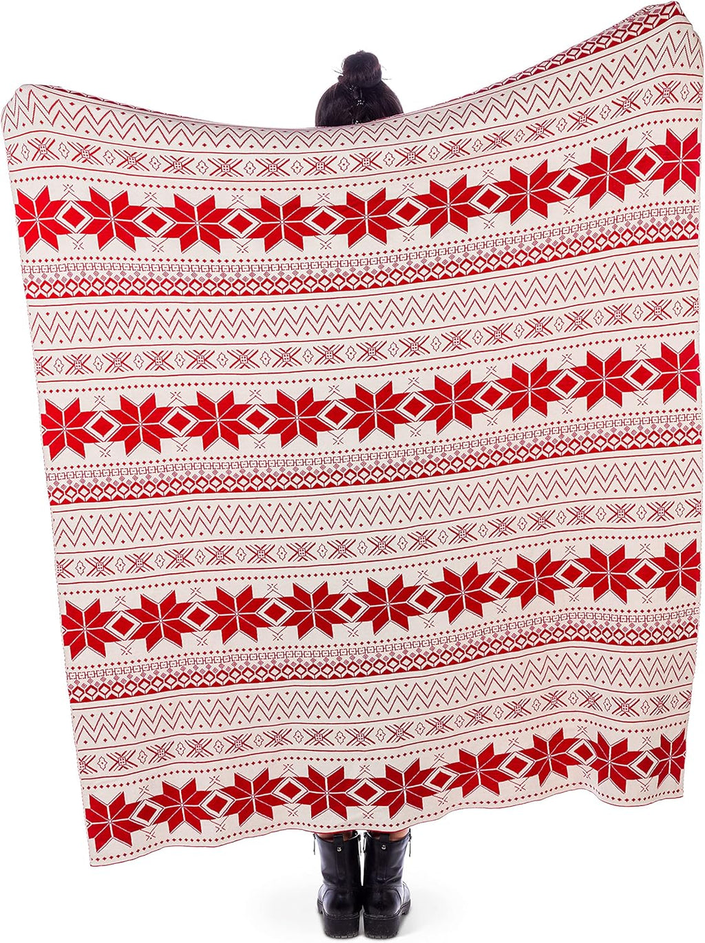 Red/Ivory Scandi Print Throw L4017