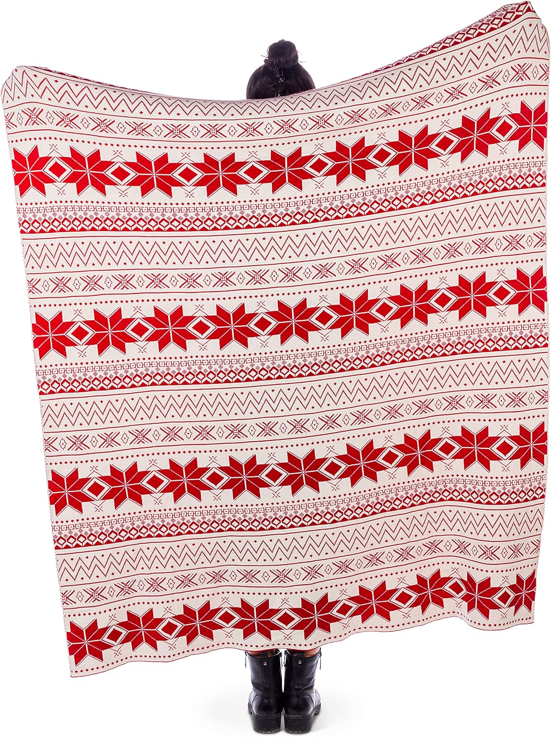 Red/Ivory Scandi Print Throw L4017