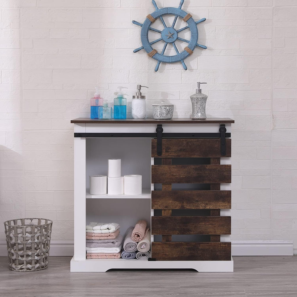Rustic Brown Accent Cabinet with Sliding Barn Door and Adjustable Shelf Y2064