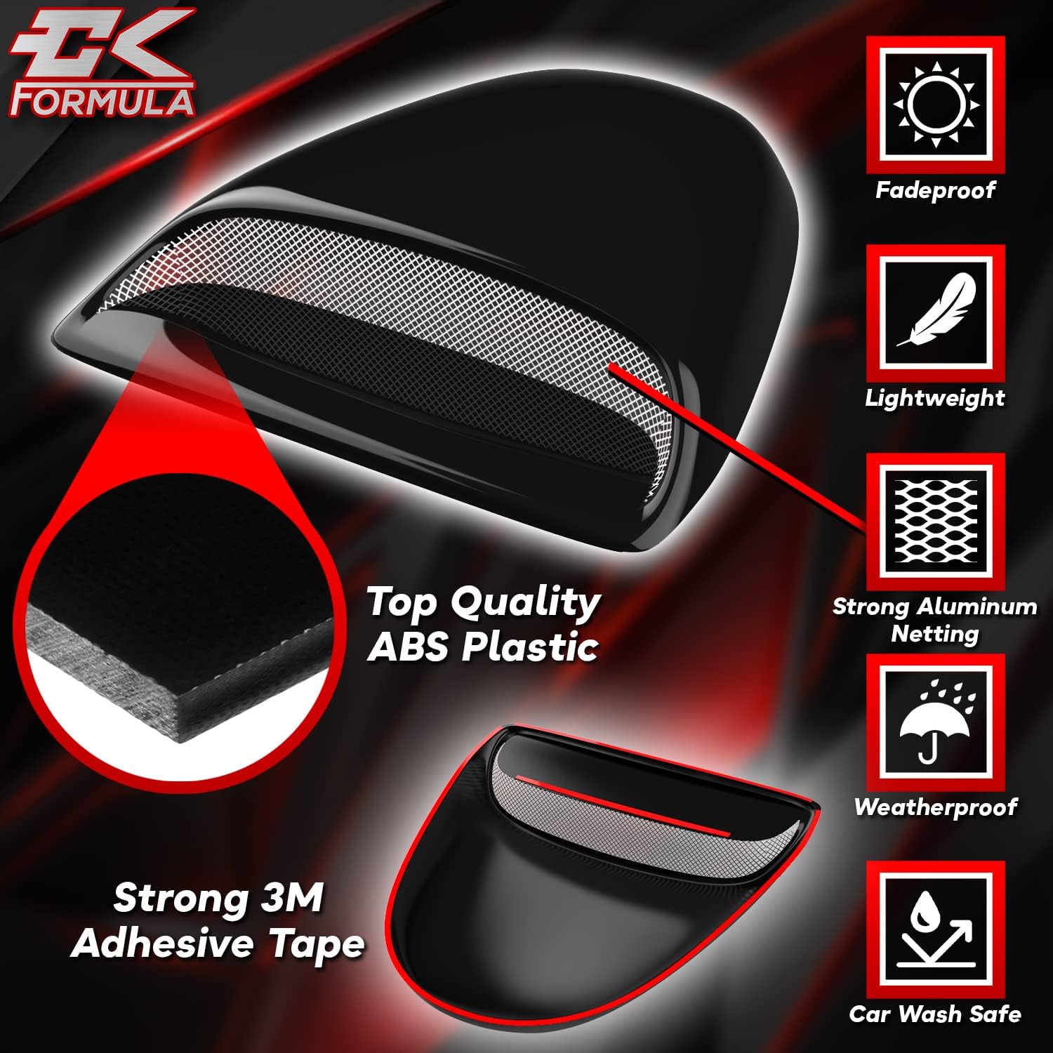 Black Hood Scoop Car Hood Vent Cover, 1 Piece Pack of 2 F303461