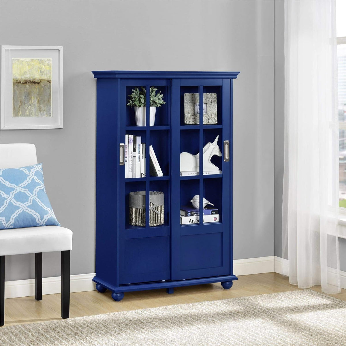 Black Bookcase with Sliding Glass Doors Z902307