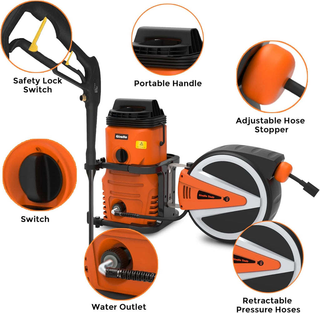 1600PSI Electric Pressure Washer with 40FT Retractable Pressure Hose I1781