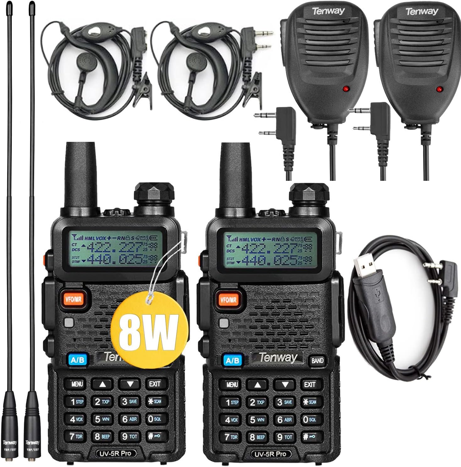 UV-5R Pro 8W Dual Band Two Way Radio 2Pack with Programming Cable R6663