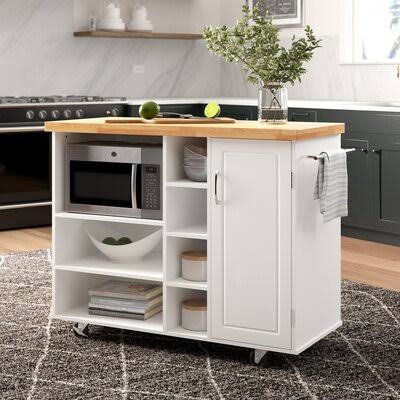 White Solid Wood Kitchen Cart Q263722